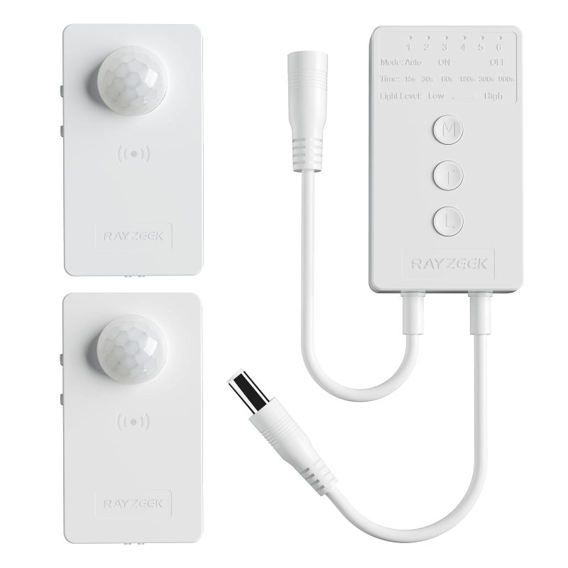 RAYZEEK Wireless Motion Sensor Controller KitNo Wiring Mini PIR Sensor Switch 1224VDC RF Wireless Control Led Strip Lights with DimmableTimer for Stairway1 Controller2 Motion Sensor