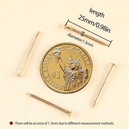 newlng 500PCS Small Nail Round Head Tiny Nails String Art Nails Hand-Made Hardware Accessories Fasteners Mini Nail 1.5mm X 25mm/0.06"X1"(DXL) Golden - Image 2