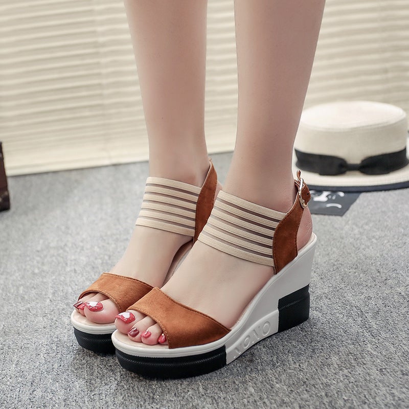 Women's Wedge Sandals with Peep Toe and Chunky Sole - Image 2