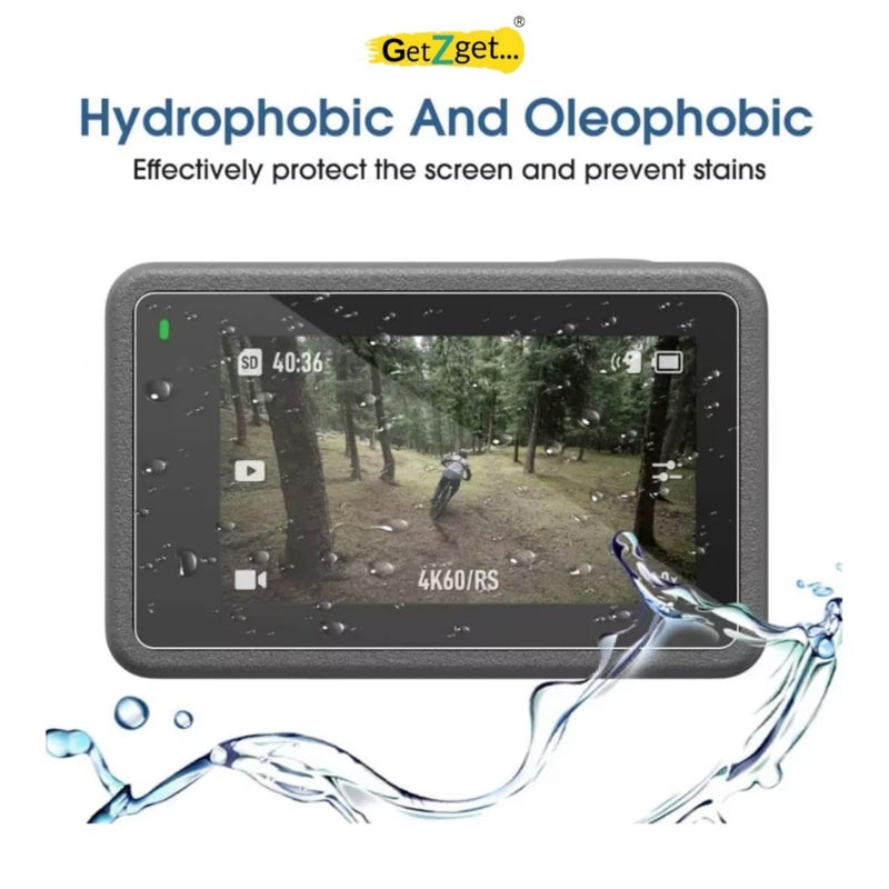 GetZget زجاج مقسى متوافق مع كاميرا Dji Action 5 Pro واقي شاشة زجاجي ملحقات صلابة 9H، مضاد للتوهج HD- حافة منحنية 2D (مجموعة 3 قطع) - Image 3