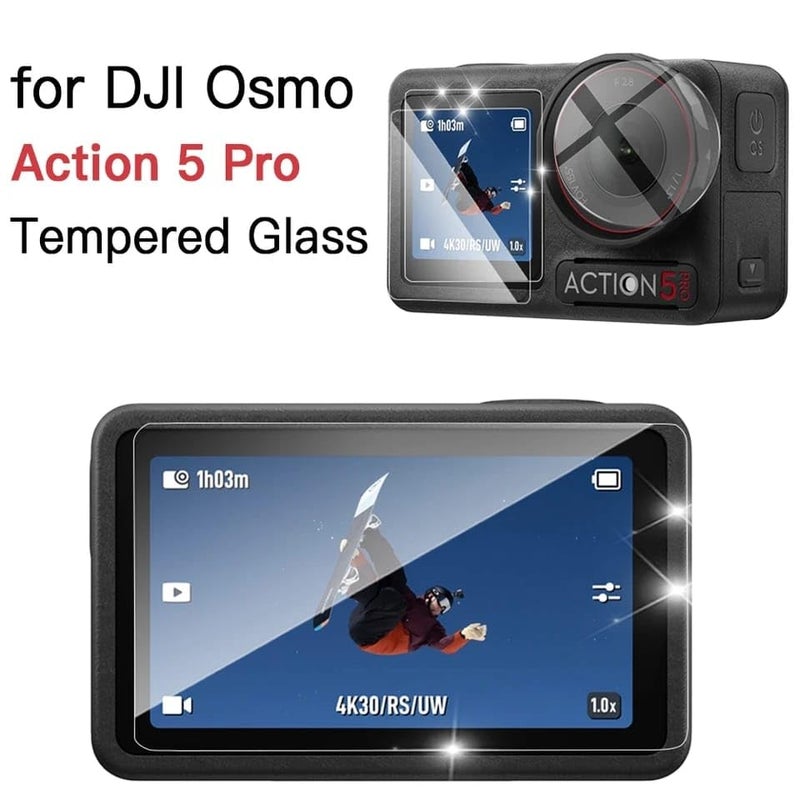 GetZget زجاج مقسى متوافق مع كاميرا Dji Action 5 Pro واقي شاشة زجاجي ملحقات صلابة 9H، مضاد للتوهج HD- حافة منحنية 2D (مجموعة 3 قطع) - Image 2