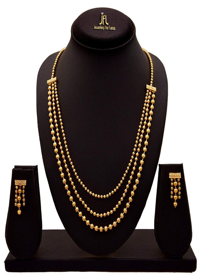 JFL - Jewellery for Less Traditional Necklace & Earrings set One Gram Gold Plated Necklace set Jewellery for women & Girls Latest stylish gold temple jewellery set for women - Image 3