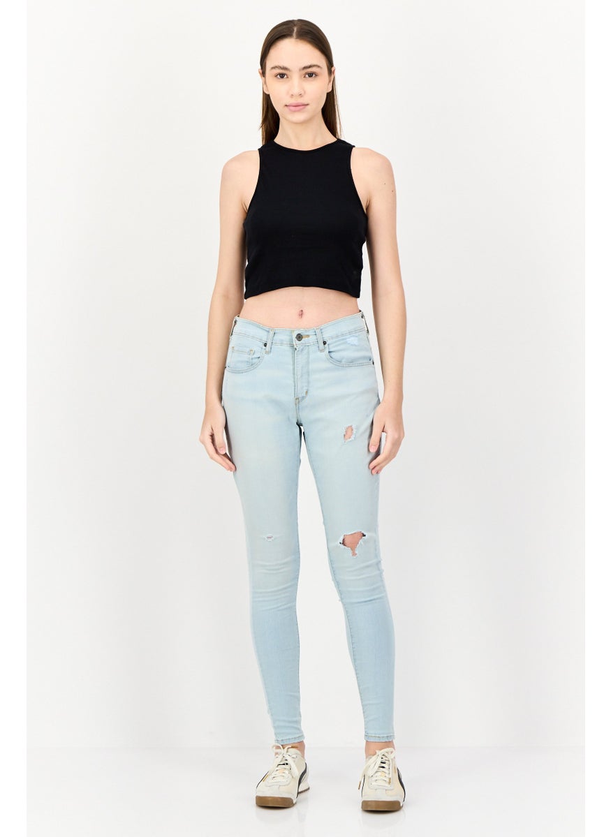 Levi's Women Curvy Fit Rip Stretchable Denim Jeans, Light Blue  - Image 4