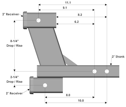 TOPTOW 64086 Trailer Dual Hitch Extender, 2-1/4-inch & 8-1/4-inch Rise/Drop, 2" Receiver, 2-inch Shank, 7500lbs Capacity… - Image 5