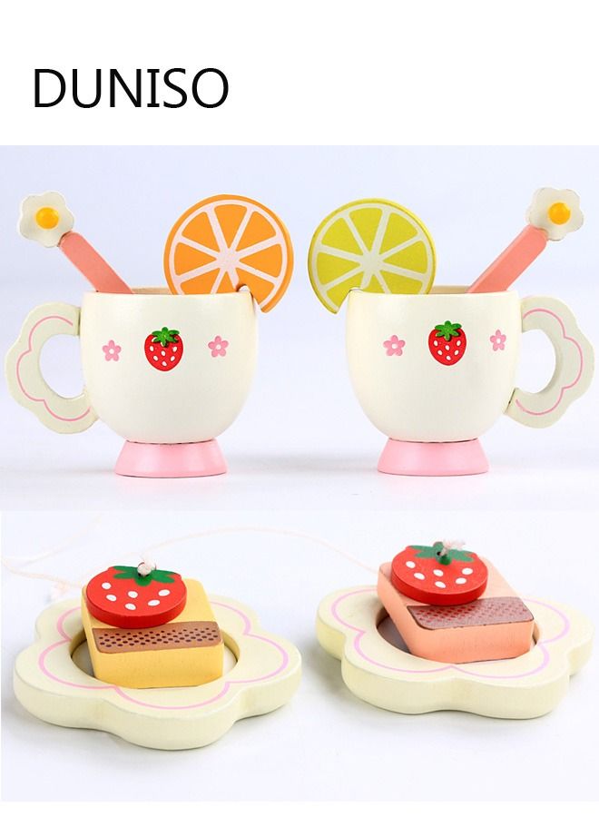 DUNISO Wooden Tea Set Toy Play Kitchen Accessories for Kids Pretend Play Food Playset Toddlers Tea Party Set for Girls and Boys Tea Set - Image 4