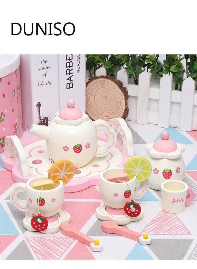 DUNISO Wooden Tea Set Toy Play Kitchen Accessories for Kids Pretend Play Food Playset Toddlers Tea Party Set for Girls and Boys Tea Set - Image 2