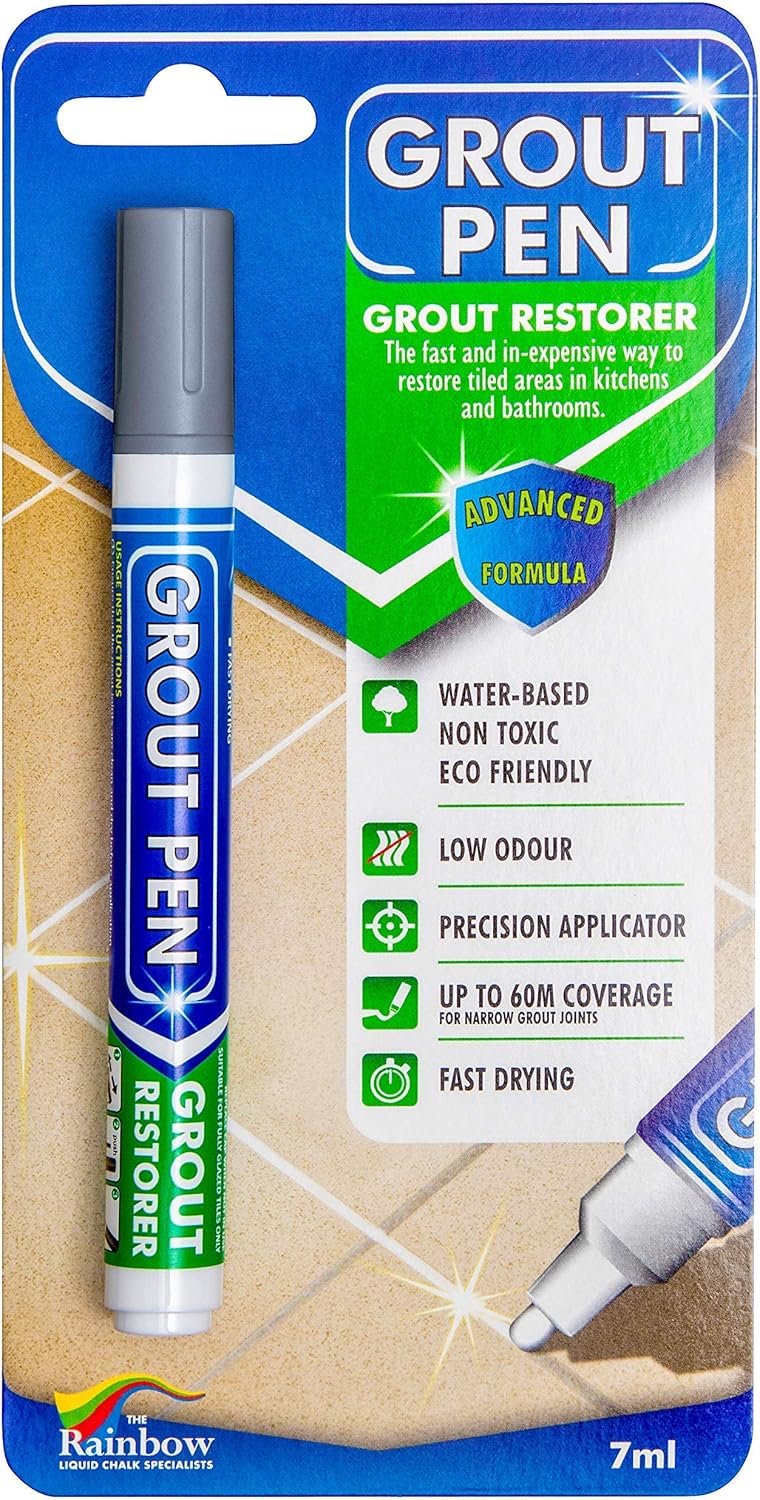 Rainbow 5mm Grey Grout Pen Tile Marker – Waterproof Grout Restorer, Tile Joint Repair Pen, Mold Resistant Grey Grout Cleaner for Bathroom, Kitchen Tiles, Floor & Wall Grout Renewal - Image 1
