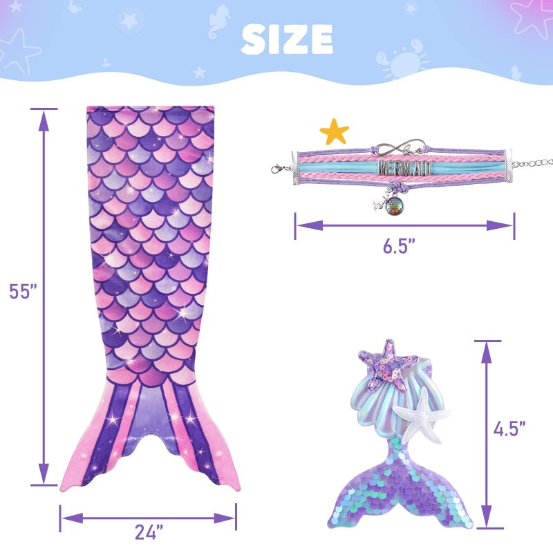 Wernnsai WERNNSAI Mermaid Tail Blanket - Wearable Mermaid Soft Blanket with Hairpin Bracelet Soft Purple Flannel Snuggle Blanket Gift for Girls Birthday Christmas  - Image 4