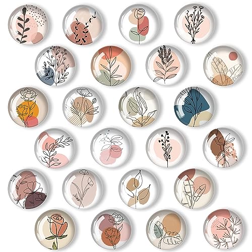 YayaCat 24 Pcs 1.2 in Round Glass Boho Refrigerator Magnets - Strong & Non Scratch for Fridge,Locker,Office & Kitchen Decor.Aesthetic Flower Plant Line Drawing Design,Irresistibly Cute - Image 1