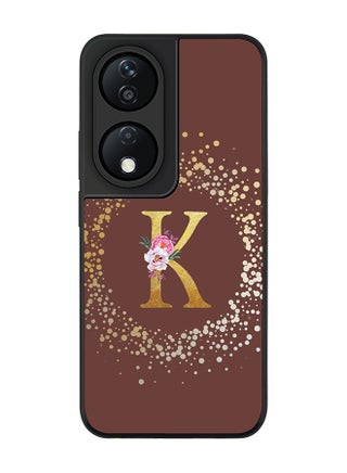 Custom Monogram Initial Letter Floral Pattern Alphabet - K  (Brown )