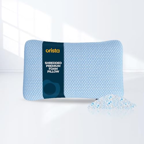 Orista™ Shredded Memory Foam Pillow – Adjustable Loft Bed Pillow with Jacquard Fabric Cover, Orthopedic Neck Support for Side, Back & Stomach Sleepers (Premium Blue, Pack of 1) - Image 1