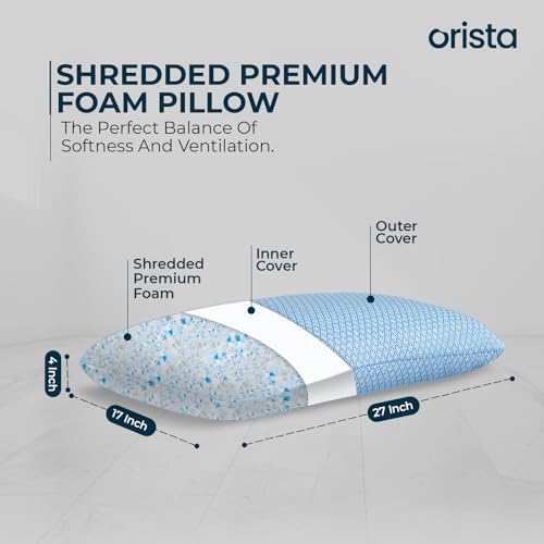 Orista™ Shredded Memory Foam Pillow – Adjustable Loft Bed Pillow with Jacquard Fabric Cover, Orthopedic Neck Support for Side, Back & Stomach Sleepers (Premium Blue, Pack of 1) - Image 2