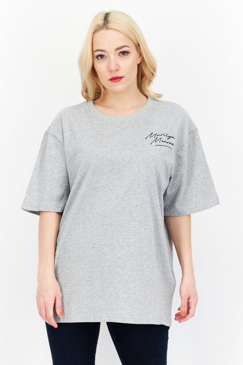 Marilyn Monroe Women Crew Neck Short Sleeve Brand Logo T-Shirt, Grey - Image 1