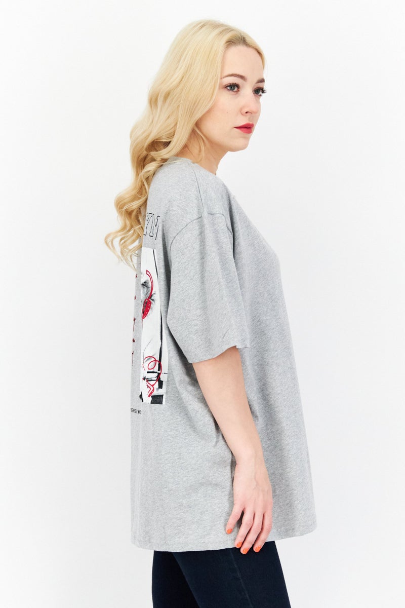 Marilyn Monroe Women Crew Neck Short Sleeve Brand Logo T-Shirt, Grey - Image 3