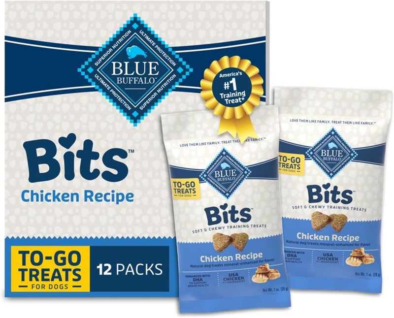بلو بافلو عبوات حلوى Blue Buffalo Blue Bits لتدريب الكلاب بنكهة الدجاج، تحتوي على 12 عبوة كل منها بوزن 12 أونصة - Image 1