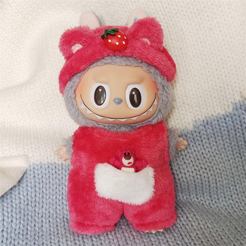 Labubu Doll Clothes Accessories Set Strawberry Bear jumpsuit 3-piece set 