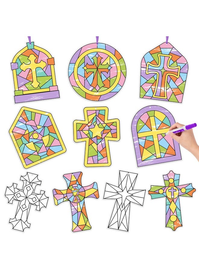BeYumi Coloring Cross Craft Kit - 83Pcs Easter Color Your Own Cross Kit for Kids Sunday School Christian Religious DIY Craft Coloring Geometric Ornament Card Classroom Church Party Art Activities - Image 1