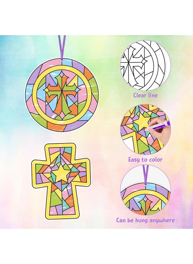 BeYumi Coloring Cross Craft Kit - 83Pcs Easter Color Your Own Cross Kit for Kids Sunday School Christian Religious DIY Craft Coloring Geometric Ornament Card Classroom Church Party Art Activities - Image 3