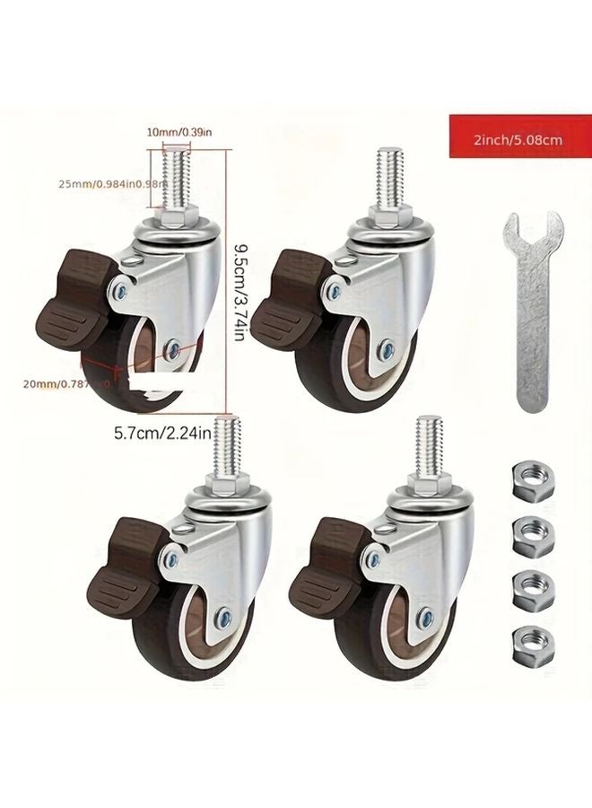 2 Inch 4 Brakes Heavy Duty TPR Silent Furniture Casters 360 Degree Swivel With Brake - Image 1