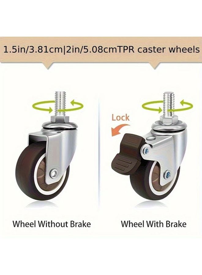 2 Inch 4 Brakes Heavy Duty TPR Silent Furniture Casters 360 Degree Swivel With Brake - Image 2