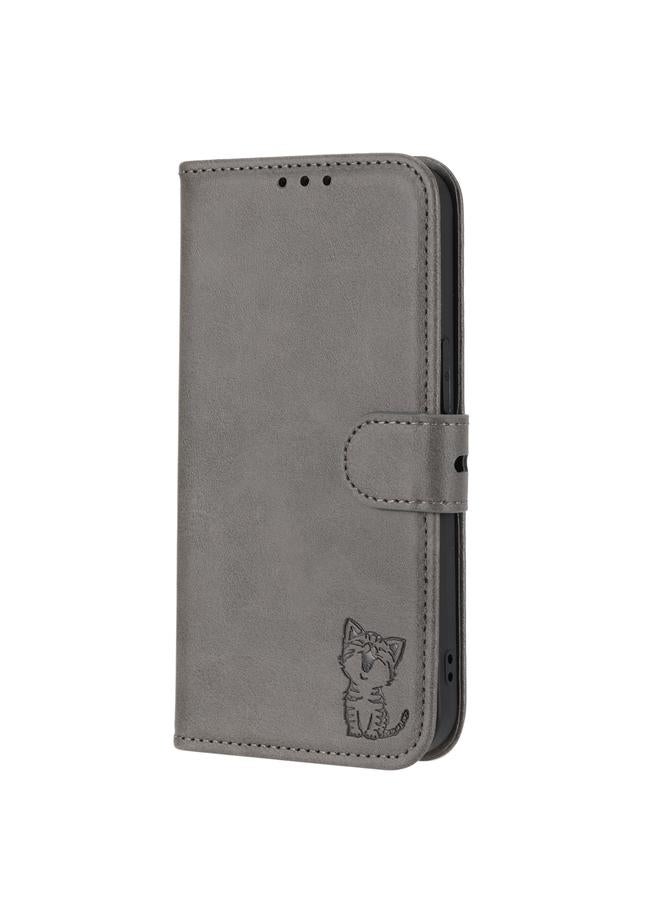 S-TOP Case For OPPO A17 Embossed Happy Cat Pattern Flip Leather Phone Case - Image 2