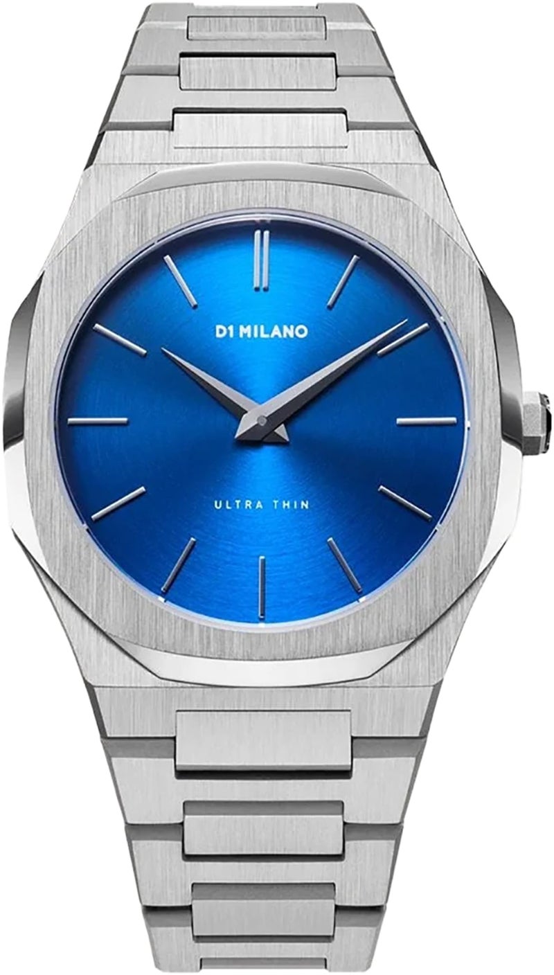 D1 Milano Ultra Thin Unisex Luxury Watch, Stainless Steel Case, Quartz Movement, Stainless Steel Strap, 50M Water Resistant Timepiece, Blue Dial, 2 Years Warranty - UTBJ09 - Image 1