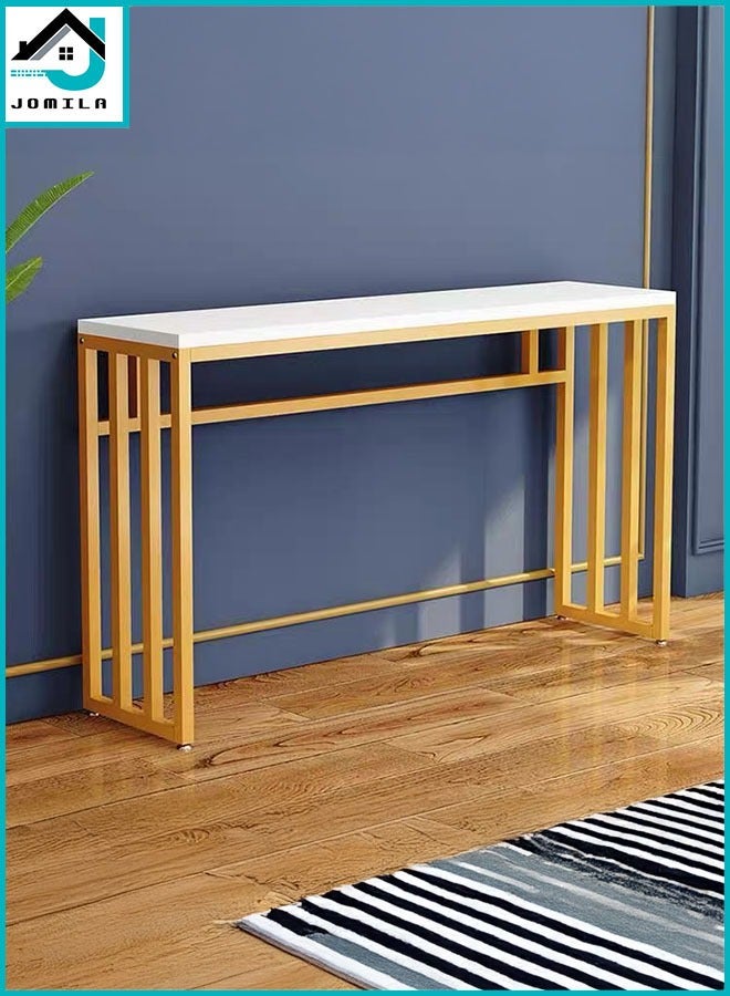 JOMILA Console Table for Entryway, Faux Marble MDF Sofa Table with Golden Frame (Single Layer, White Marble) - Image 1