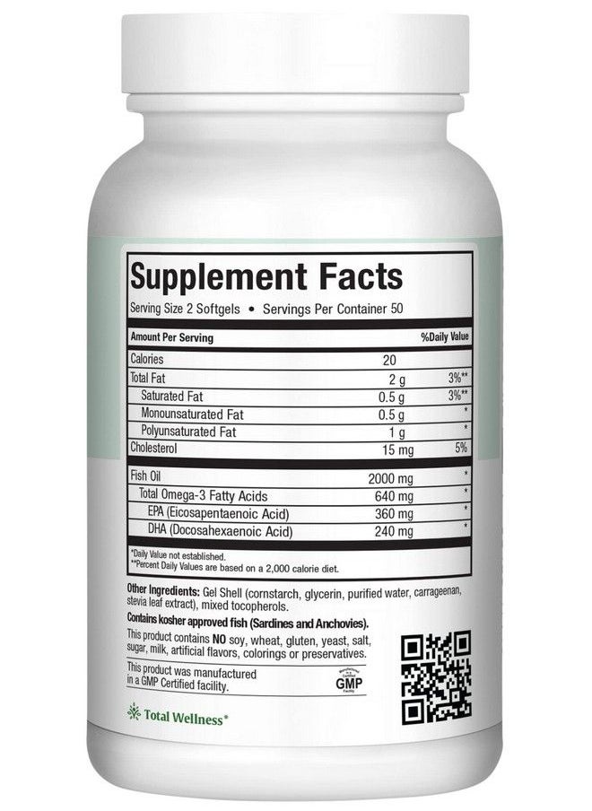 Maxi Health - Omega 3 Fish Oil Triple Strength 2000 Mg Kosher Fish Oil Supplements No Fishy Aftertaste Omega 3 Supplement Burpless Fish Oil Omega 3 Fatty Acid Supplement With Epa And Dha 100 Softgels - Image 1