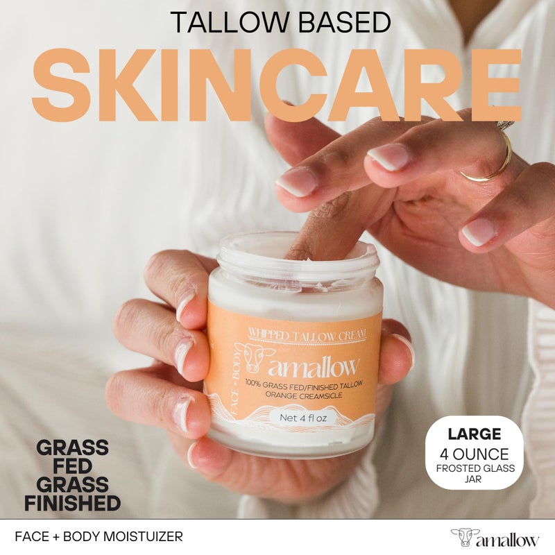 Amallow 100% Grass Fed Beef Tallow for Skin Care - Face + Body - Whipped Moisturizer - Natural Lotion, 4 FL. oz. (Orange Creamsicle) - Image 2