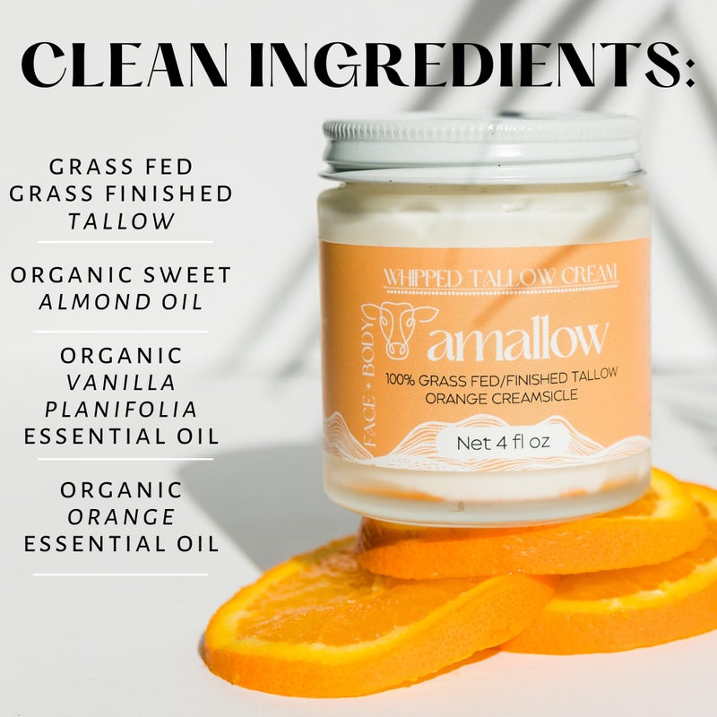 Amallow 100% Grass Fed Beef Tallow for Skin Care - Face + Body - Whipped Moisturizer - Natural Lotion, 4 FL. oz. (Orange Creamsicle) - Image 3