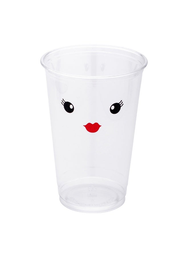 Restaurantware 16 Ounce Cold Drink Cups, 1000 Disposable Party Drinking Cups - Lids Sold Separately, Madame Red Lips and Eyelashes Design, Clear PET Plastic Cups, For Birthday Parties, Or Ceremonies  - Image 1