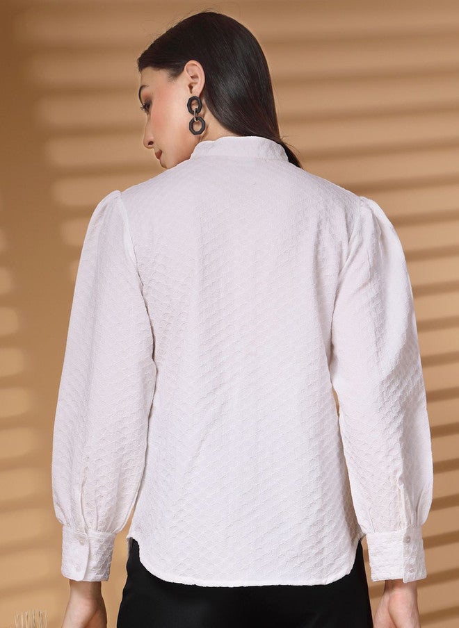 PlusS White Textured Casual Shirt for Women - Image 5
