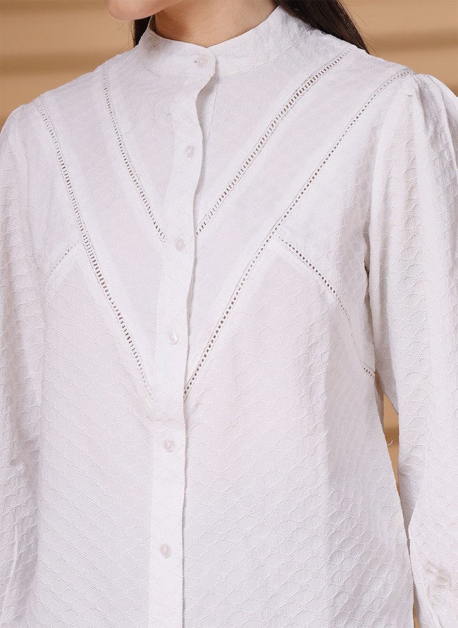 PlusS White Textured Casual Shirt for Women - Image 2