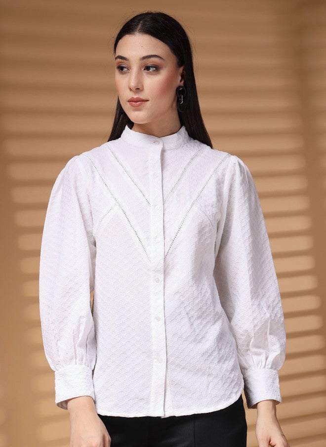 PlusS White Textured Casual Shirt for Women - Image 1