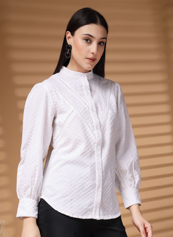 PlusS White Textured Casual Shirt for Women - Image 3