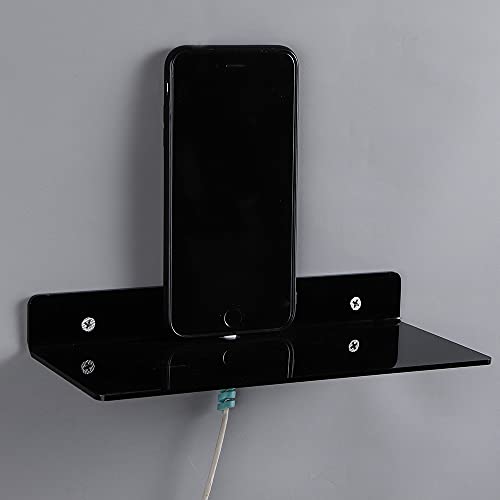 IEEK 4 PCS Small Acrylic Floating Wall Shelves,9 Inch Adhesive Display Shelf for Nintendo Switch/Smart Speaker/Security Cameras/Action Figures,No Damage Expand Wall Space,Black - Image 2