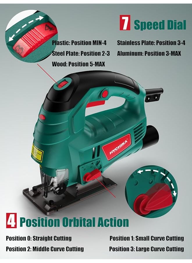 Jigsaw 800W Max Cutting Depth 110Mm For Wood 800 3000Spm Electric Jigsaw With Laser 7 Variable Speeds 0 3 Orbital Sets Bevel Cutting 45 ° To 45 6 Blades
