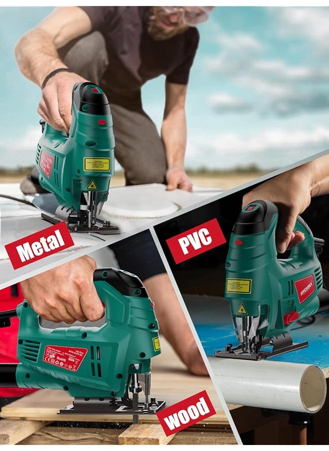Jigsaw 800W Max Cutting Depth 110Mm For Wood 800 3000Spm Electric Jigsaw With Laser 7 Variable Speeds 0 3 Orbital Sets Bevel Cutting 45 ° To 45 6 Blades