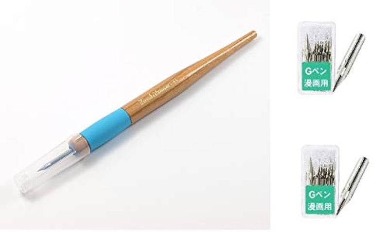 Tachikawa Comic Pen Nib Holder(T-40) + Zebra Comic G Model Chrome Pen 10 Nibs(PG-6C-C-K) x2 Set - Image 1