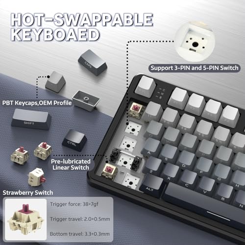 MANBASNAKE X Attack Shark X87 Wireless Mechanical Keyboard, Hot Swappable Gasket Custom Gaming Keyboard RGB Backlit Gaming Keyboard,Bluetooth/2.4GHz/USB-C with 4000mAh Battery(Black Gradient) - Image 5