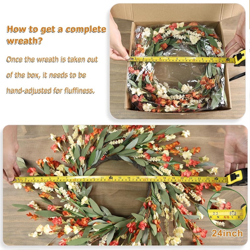 CHEAWRTZ 24 inch Fall Wreaths for Front Door Outside Fall Door Wreath Fall Decorations for Home Decor Autumn Wreath for Fall Front Porch Thanksgiving Harvest Halloween Farmhouse Outdoor Indoors Window Wall - Image 4