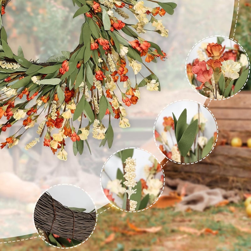 CHEAWRTZ 24 inch Fall Wreaths for Front Door Outside Fall Door Wreath Fall Decorations for Home Decor Autumn Wreath for Fall Front Porch Thanksgiving Harvest Halloween Farmhouse Outdoor Indoors Window Wall - Image 3