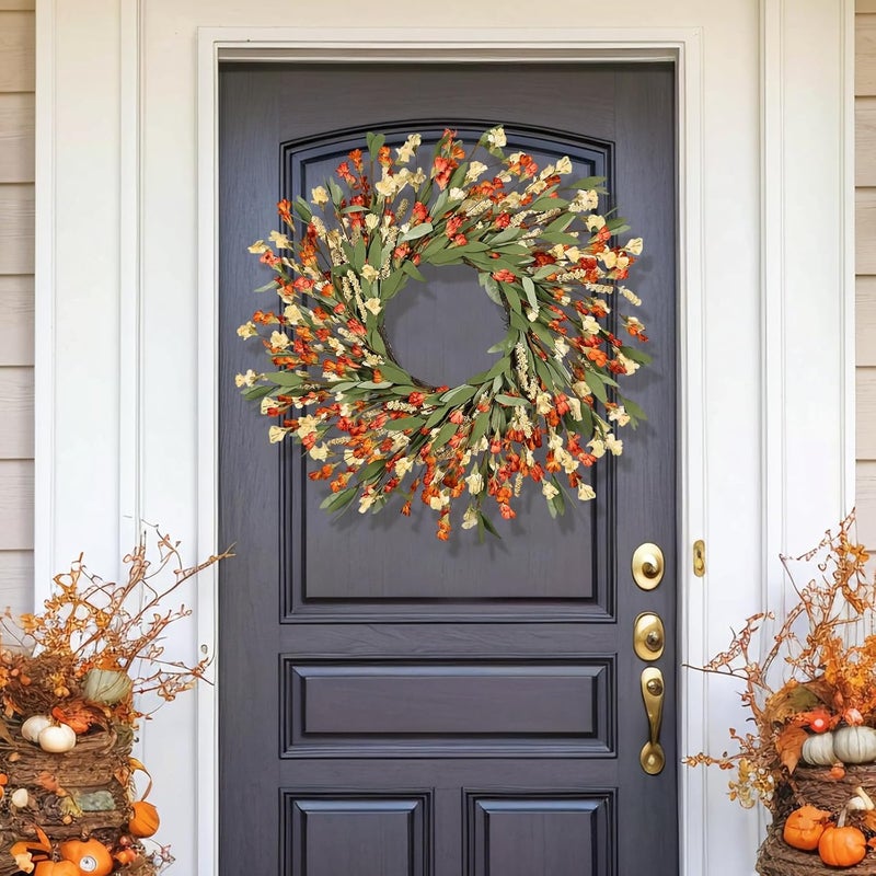 CHEAWRTZ 24 inch Fall Wreaths for Front Door Outside Fall Door Wreath Fall Decorations for Home Decor Autumn Wreath for Fall Front Porch Thanksgiving Harvest Halloween Farmhouse Outdoor Indoors Window Wall - Image 5