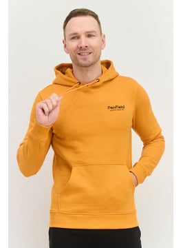 Men Hooded Brand Logo Long Sleeve Sweatshirt, Orange