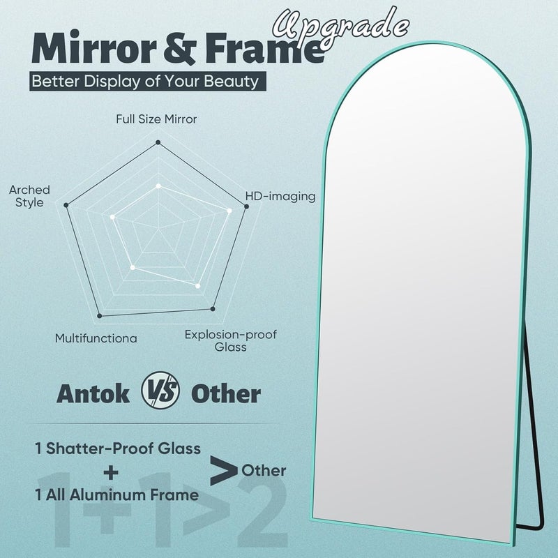 Antok 58" x18â€ Arched Full Length Floor Mirror, Blue Aluminum Frame, Free Standing/Wall Mount/Leaning for Bedroom, Living Room, Dressing Room - Image 5
