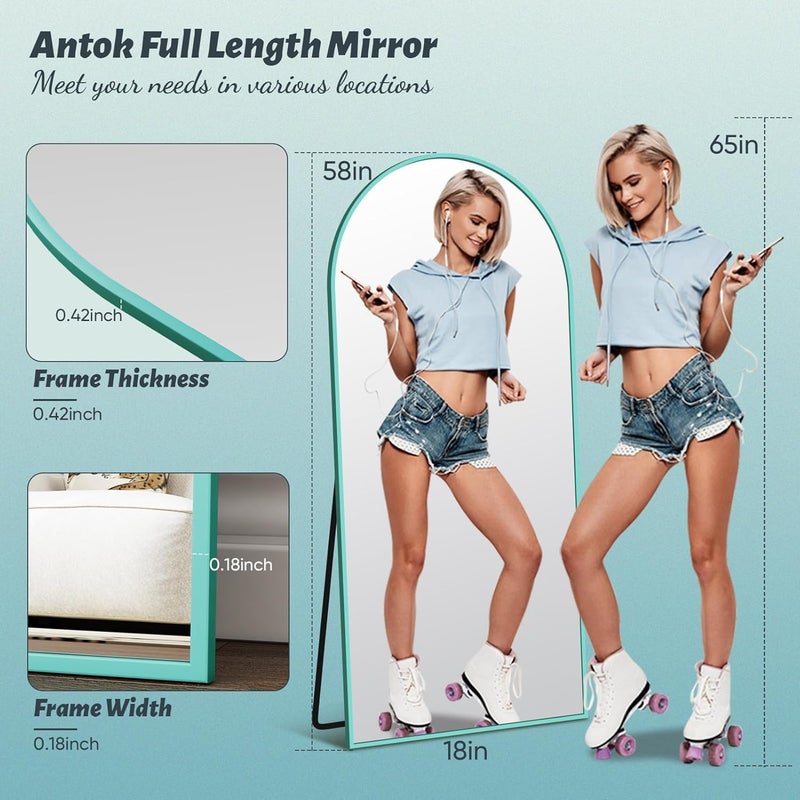 Antok 58" x18â€ Arched Full Length Floor Mirror, Blue Aluminum Frame, Free Standing/Wall Mount/Leaning for Bedroom, Living Room, Dressing Room - Image 4