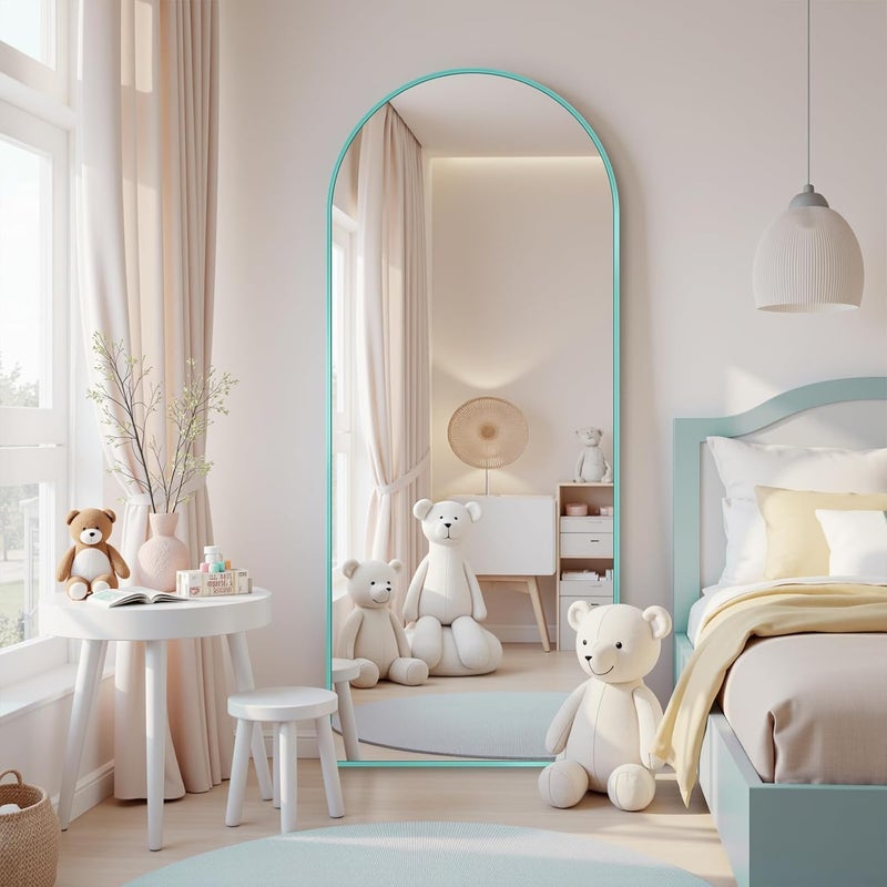 Antok 58" x18â€ Arched Full Length Floor Mirror, Blue Aluminum Frame, Free Standing/Wall Mount/Leaning for Bedroom, Living Room, Dressing Room - Image 1