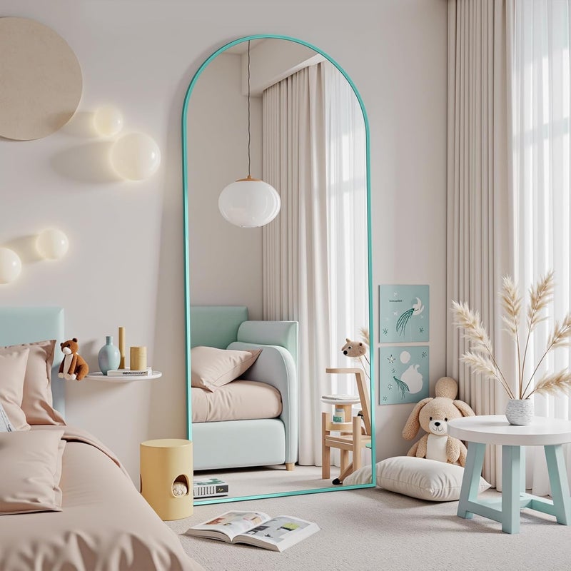 Antok 58" x18â€ Arched Full Length Floor Mirror, Blue Aluminum Frame, Free Standing/Wall Mount/Leaning for Bedroom, Living Room, Dressing Room - Image 2