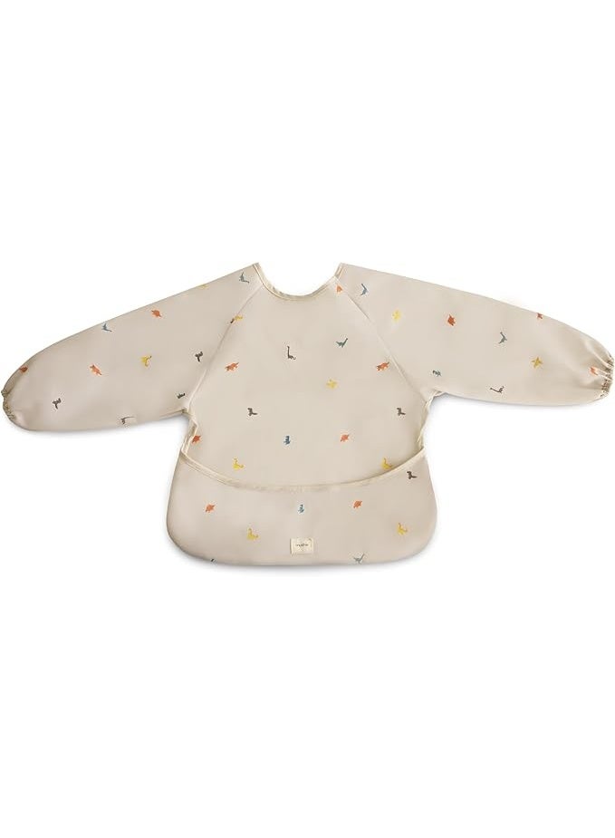 mushie Long Sleeve Baby Bib | Water Resistant Adjustable Fit for Ages 6-24 Months Dinos - Image 1