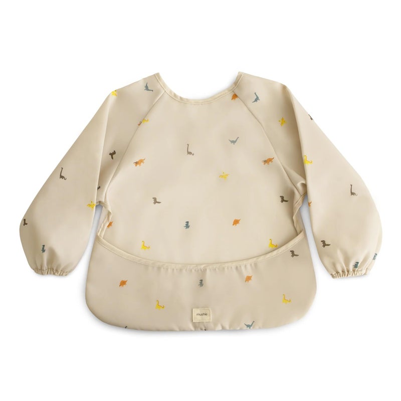 mushie Long Sleeve Baby Bib | Water Resistant Adjustable Fit for Ages 6-24 Months (Dinos) - Image 4